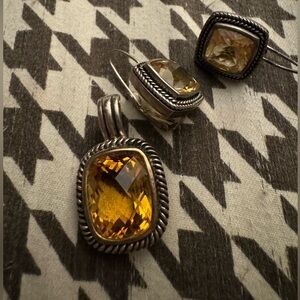 Sterling Silver Citrine Pendant and matching earrings David Yurman style